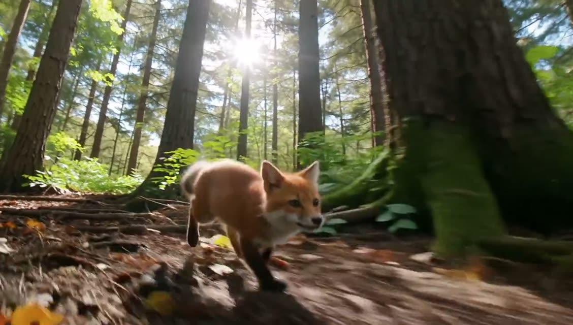 Fox cub in a morning forest