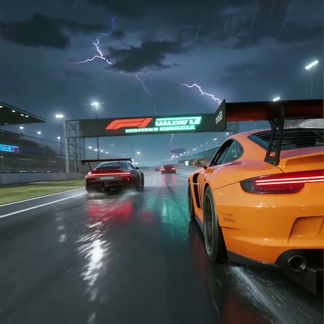 Night race in a thunderstorm